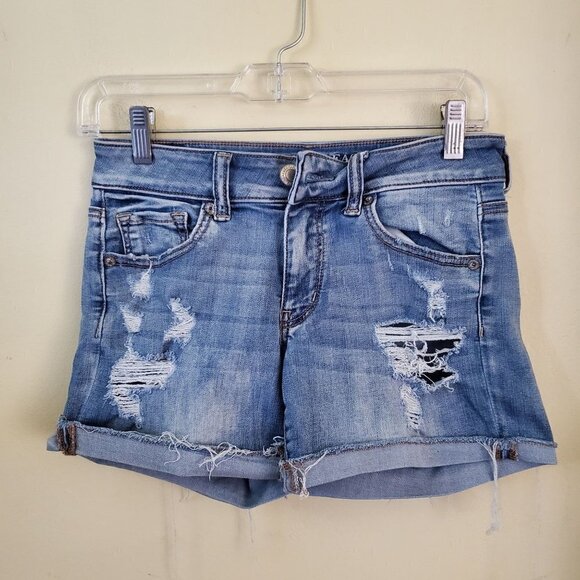 American Eagle Midi Distressed Denim Shorts Size 4 - Picture 4 of 8